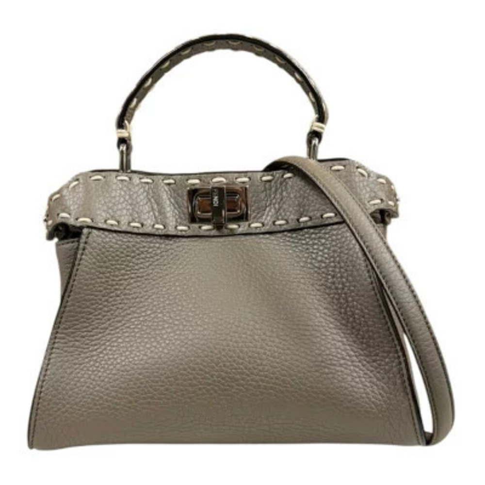 Fendi Peekaboo Selleria Shoulder Bag Leather AFQS Brown